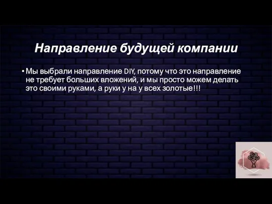 Направление будущей компании Мы выбрали направление DIY, потому что это направление не