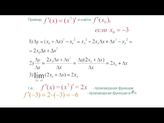 Пример: и найти т.е. - производная функции - производная функции в т.