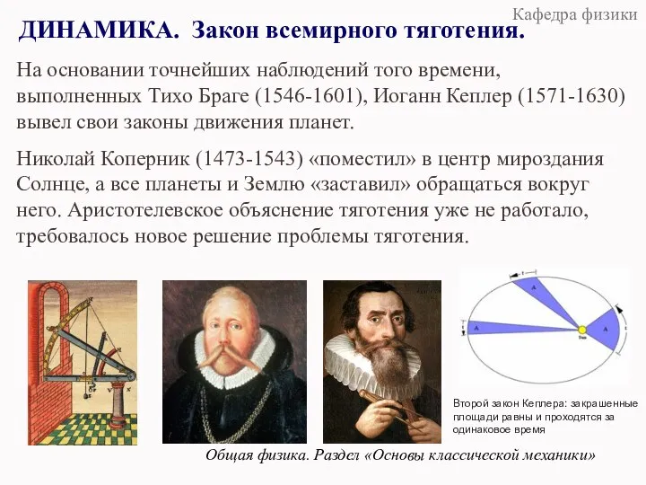 ДИНАМИКА. Закон всемирного тяготения. Общая физика. Раздел «Основы классической механики» На основании