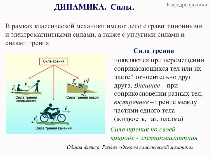 ДИНАМИКА. Силы. Общая физика. Раздел «Основы классической механики» В рамках классической механики