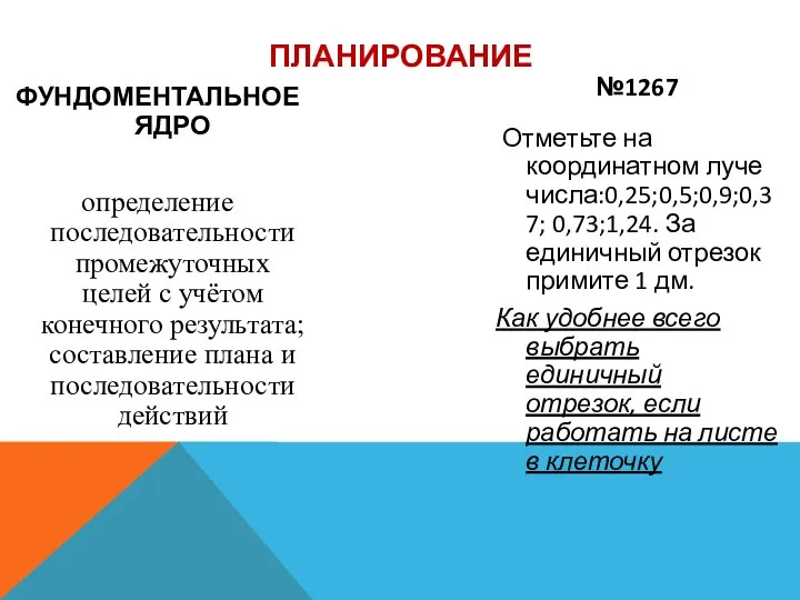 ФУНДОМЕНТАЛЬНОЕ ЯДРО определение последовательности промежуточных целей с учётом конечного результата; составление плана