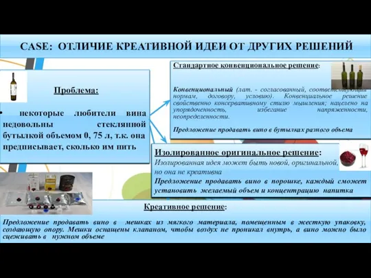 CASE: ОТЛИЧИЕ КРЕАТИВНОЙ ИДЕИ ОТ ДРУГИХ РЕШЕНИЙ Проблема: некоторые любители вина недовольны