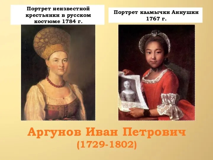 Аргунов Иван Петрович (1729-1802) Портрет неизвестной крестьянки в русском костюме 1784 г.