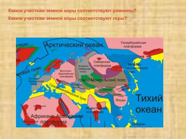 Каким участкам земной коры соответствуют равнины? Каким участкам земной коры соответствуют горы?