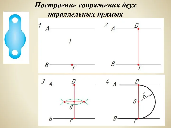 Построение сопряжения двух параллельных прямых