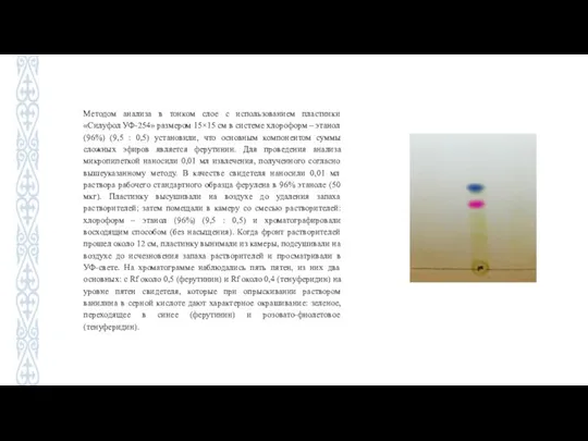 Методом анализа в тонком слое с использованием пластинки «Силуфол УФ-254» размером 15×15