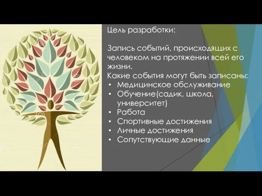 Цель разработки: Запись событий, происходящих с человеком на протяжении всей его жизни.