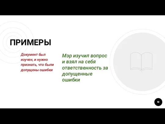 ПРИМЕРЫ Документ был изучен, и нужно признать, что были допущены ошибки Мэр