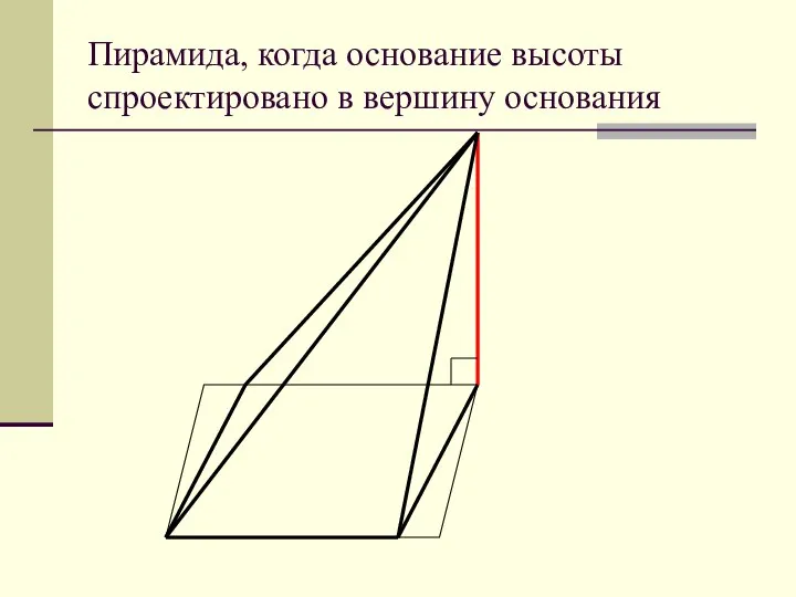 Пирамида, когда основание высоты спроектировано в вершину основания