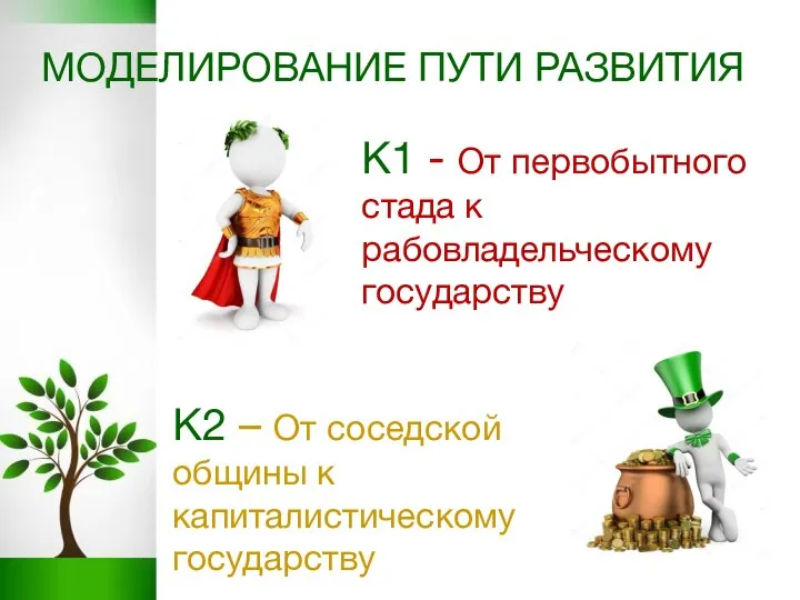 МОДЕЛИРОВАНИЕ ПУТИ РАЗВИТИЯ К1 - От первобытного стада к рабовладельческому государству К2