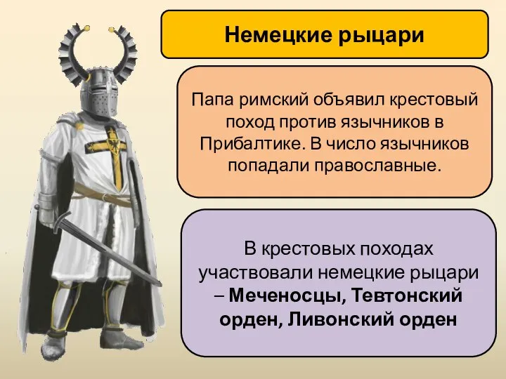 Немецкие рыцари Папа римский объявил крестовый поход против язычников в Прибалтике. В