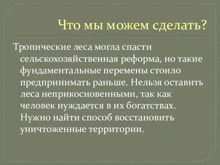 Что мы можем сделать? Тропические леса могла спасти сельскохозяйственная реформа, но такие