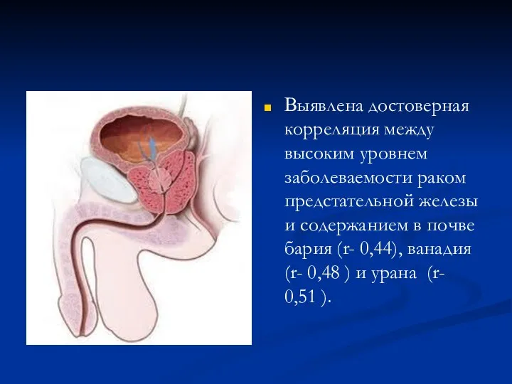 Выявлена достоверная корреляция между высоким уровнем заболеваемости раком предстательной железы и содержанием