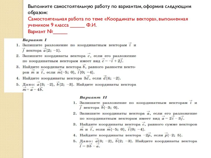 Выполните самостоятельную работу по вариантам, оформив следующим образом: Самостоятельная работа по теме