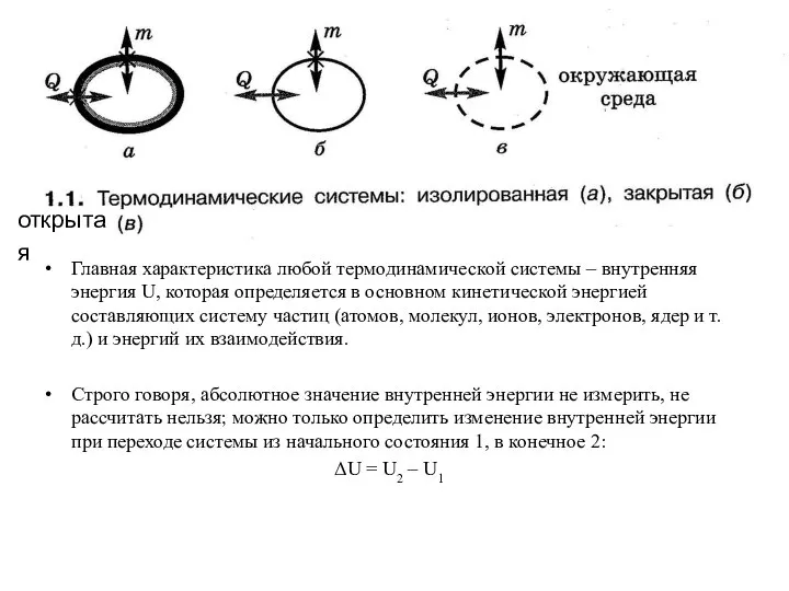 Главная характеристика любой термодинамической системы – внутренняя энергия U, которая определяется в