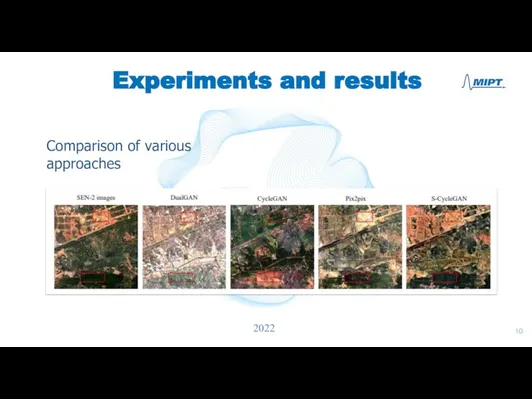 Experiments and results 2022 Comparison of various approaches