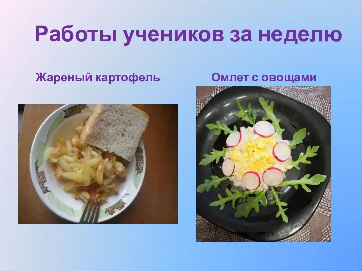 Работы учеников за неделю Жареный картофель Омлет с овощами