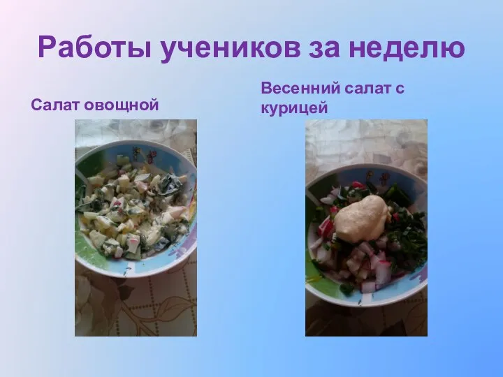 Работы учеников за неделю Салат овощной Весенний салат с курицей