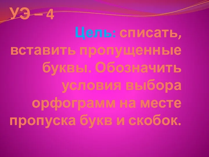 Цель: списать, вставить пропущенные буквы. Обозначить условия выбора орфограмм на месте пропуска