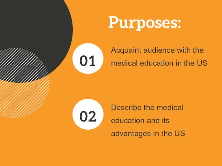 Purposes: Acquaint audience with the medical education in the US 01 Describe