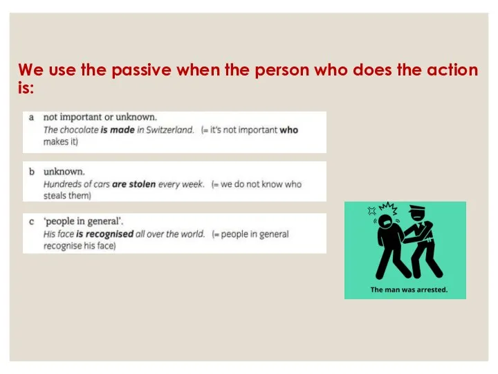 We use the passive when the person who does the action is: