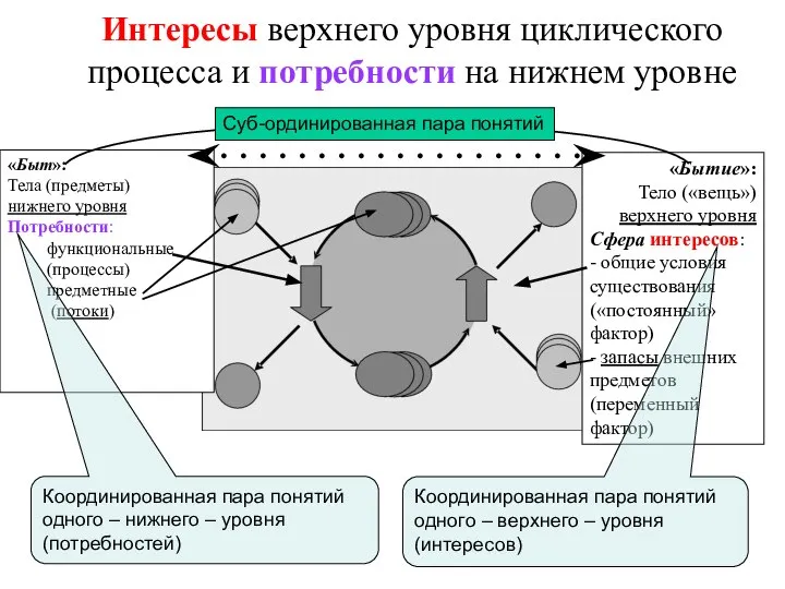 Интересы верхнего уровня циклического процесса и потребности на нижнем уровне «Быт»: Тела