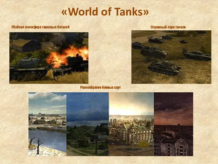 Убойная атмосфера танковых баталий «World of Tanks» Огромный парк танков Разнообразие боевых карт