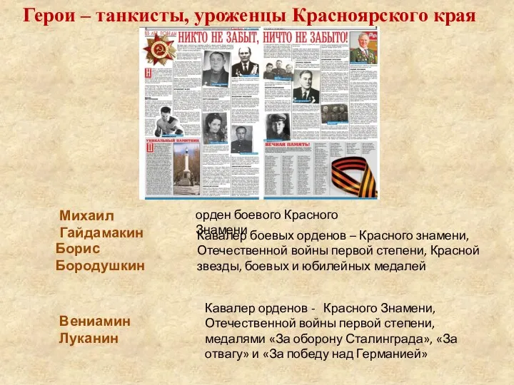 Михаил Гайдамакин Борис Бородушкин Вениамин Луканин Кавалер орденов - Красного Знамени, Отечественной