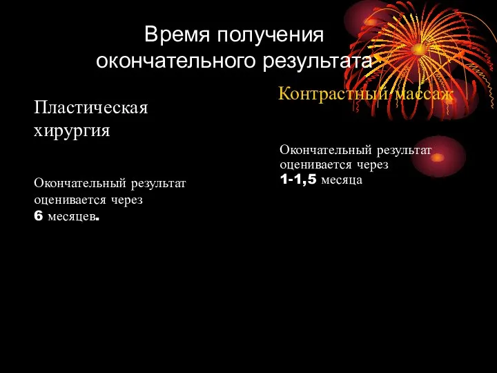 Пластическая хирургия Окончательный результат оценивается через 6 месяцев. Контрастный массаж Окончательный результат