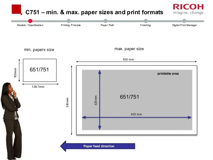 C751 – min. & max. paper sizes and print formats min. papers