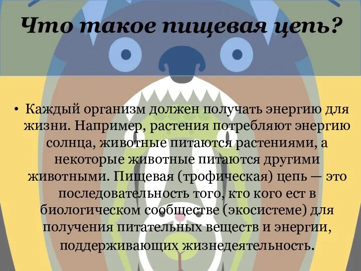 Что такое пищевая цепь? Каждый организм должен получать энергию для жизни. Например,