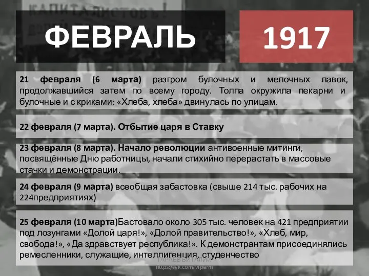 ФЕВРАЛЬ 1917 21 февраля (6 марта) разгром булочных и мелочных лавок, продолжавшийся