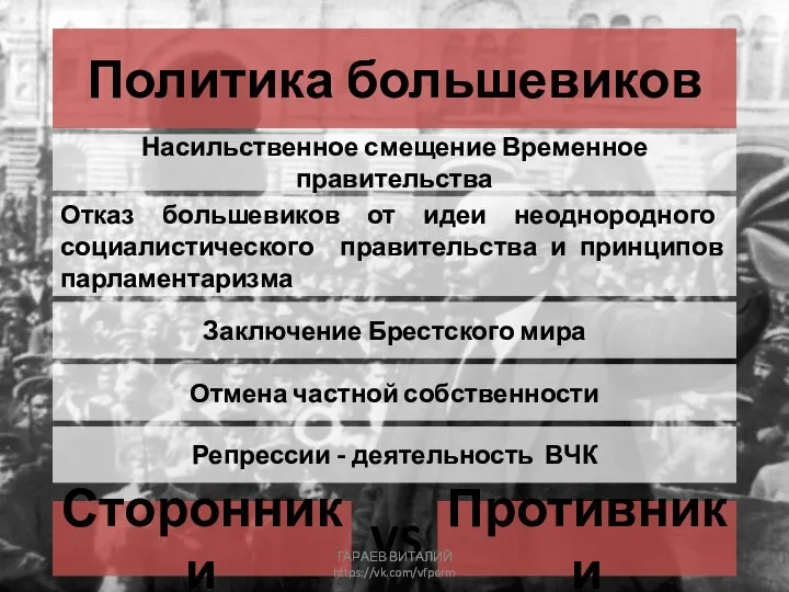 Политика большевиков Насильственное смещение Временное правительства Отказ большевиков от идеи неоднородного социалистического