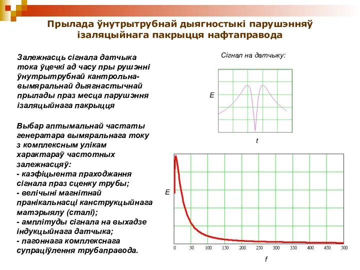 Прылада ўнутрытрубнай дыягностыкі парушэнняў ізаляцыйнага пакрыцця нафтаправода Выбар аптымальнай частаты генератара вымяральнага