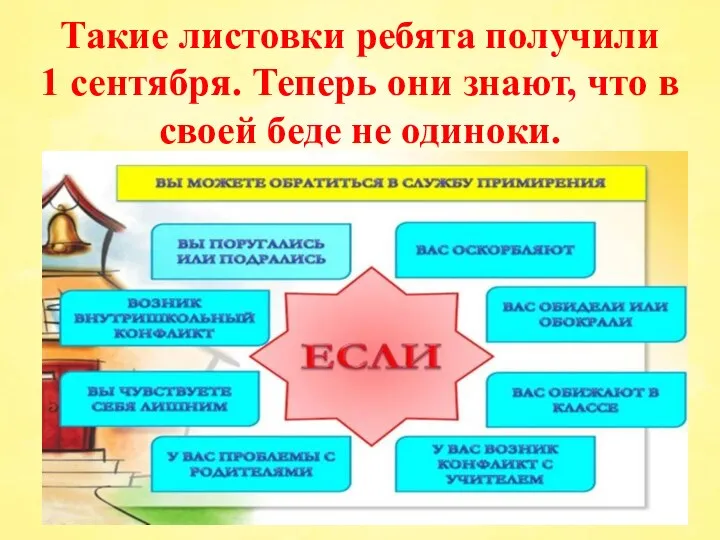 Такие листовки ребята получили 1 сентября. Теперь они знают, что в своей беде не одиноки.