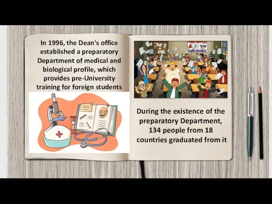 In 1996, the Dean's office established a preparatory Department of medical and