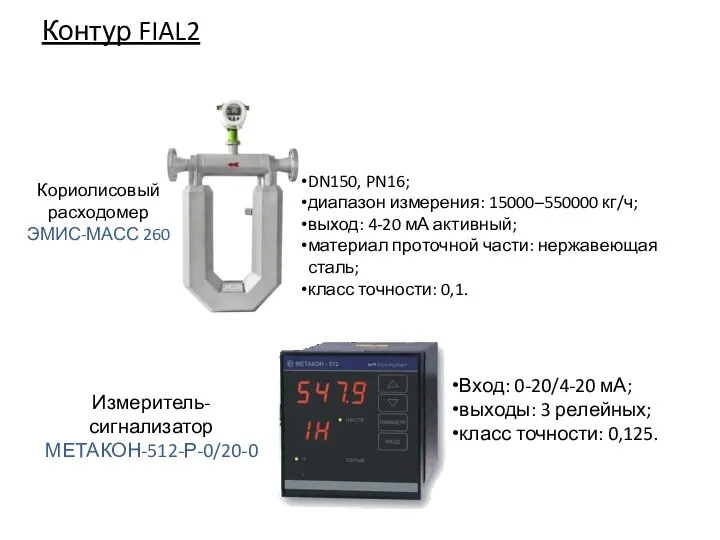 Контур FIAL2 Кориолисовый расходомер ЭМИС-МАСС 260 DN150, PN16; диапазон измерения: 15000–550000 кг/ч;