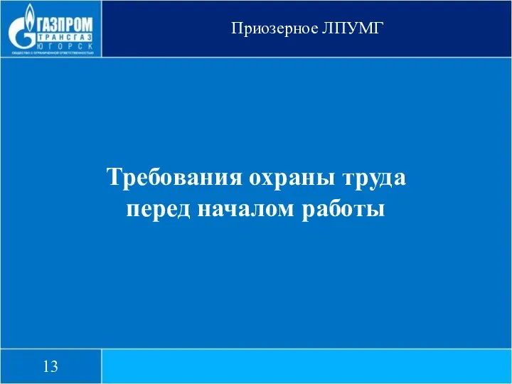 Приозерное ЛПУМГ Требования охраны труда перед началом работы 13