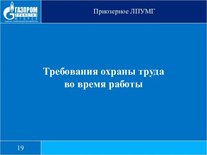 Приозерное ЛПУМГ Требования охраны труда во время работы 19