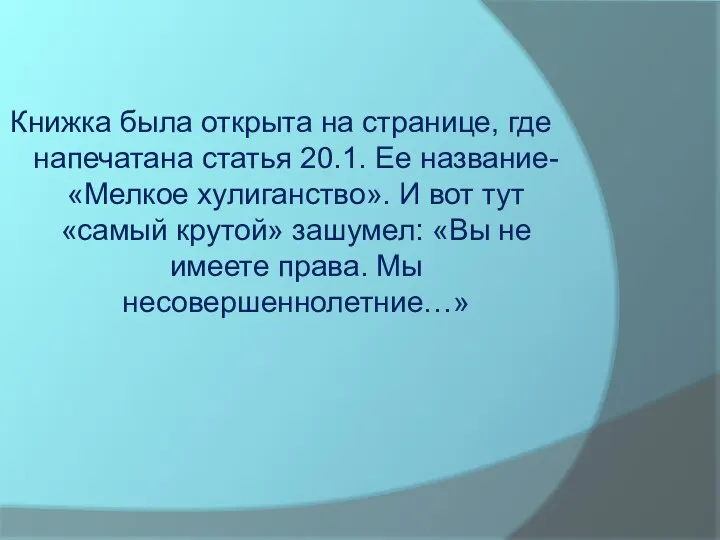 Книжка была открыта на странице, где напечатана статья 20.1. Ее название- «Мелкое