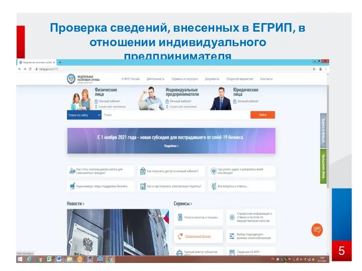 Проверка сведений, внесенных в ЕГРИП, в отношении индивидуального предпринимателя 5