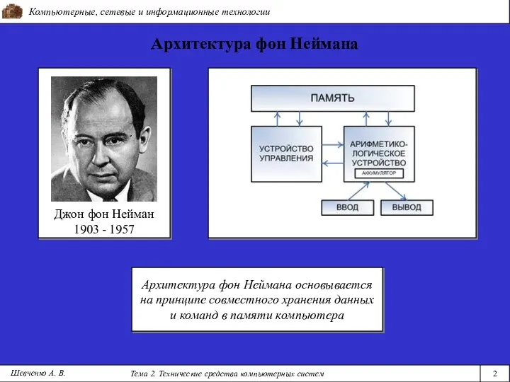 Компьютерные, сетевые и информационные технологии Тема 2. Технические средства компьютерных систем 2