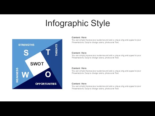 Infographic Style S W O T STRENGTHS WEAKNESS OPPORTUNITIES THREATS SWOT