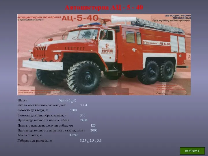 Автоцистерна АЦ - 5 - 40 Шасси Урал (6 X 6) Число