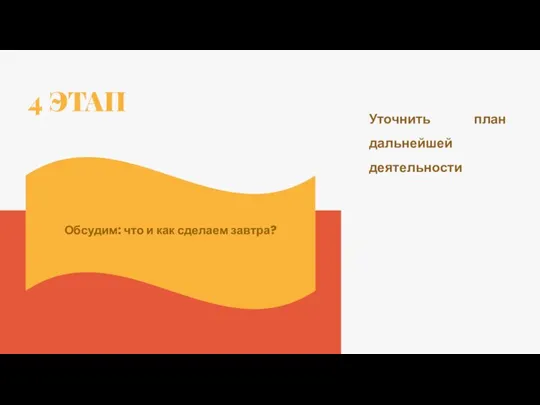 Уточнить план дальнейшей деятельности 4 ЭТАП Обсудим: что и как сделаем завтра?