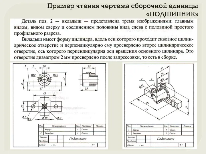 Пример чтения чертежа сборочной единицы «ПОДШИПНИК»