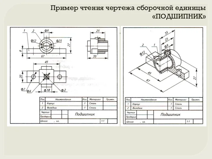 Пример чтения чертежа сборочной единицы «ПОДШИПНИК»