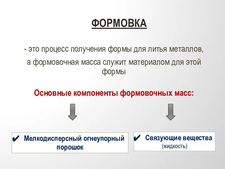 ФОРМОВКА - это процесс получения формы для литья металлов, а формовочная масса