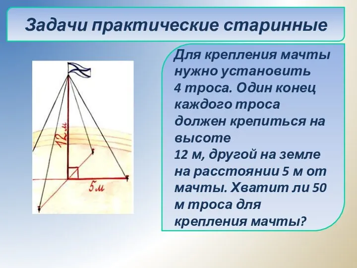 Для крепления мачты нужно установить 4 троса. Один конец каждого троса должен