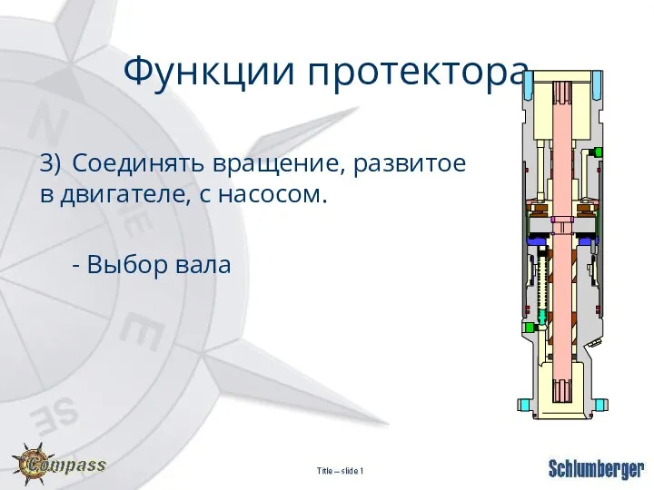 Функции протектора 3) Соединять вращение, развитое в двигателе, с насосом. - Выбор вала